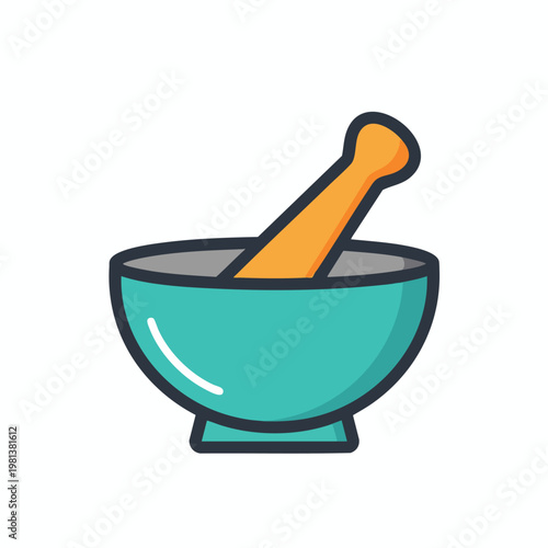 Cute Cartoon style Mortar and Pestle for Culinary and Herbal Medicine Illustration