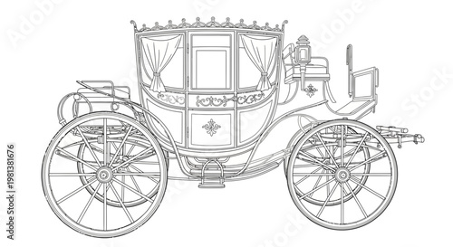 Elegant Royal Carriage Outline Vector Illustration