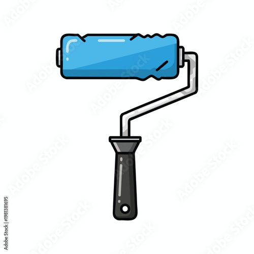 Close up of a Paint Roller Showing Bright Blue Paint Application Process