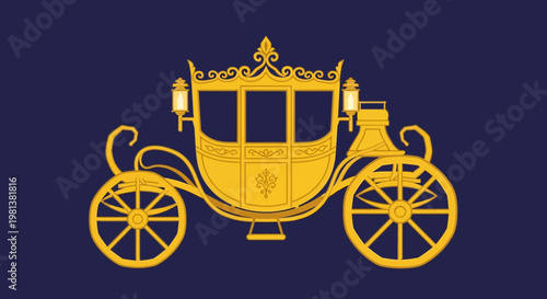 Golden Royal Carriage Illustration on Dark Blue Background