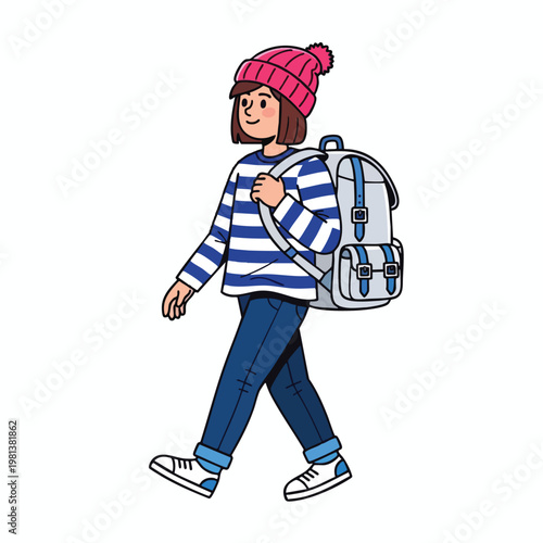 Young Girl Exploring Outdoors with Backpack and Cozy Hat