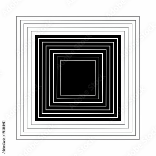 Abstract square pattern with a black core and receding white lines