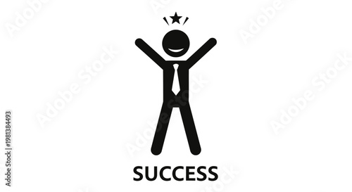 A stick figure celebrating success with a star.