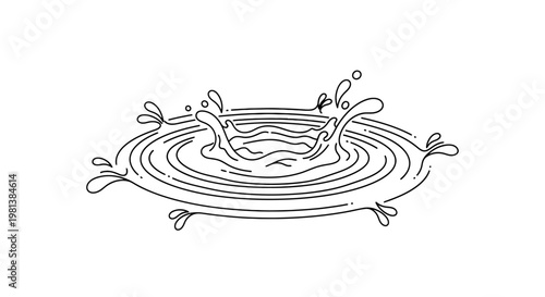 A black and white line drawing of water ripples.