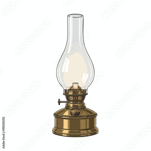 Vintage Oil Lamp with Glass Chimney and Brass Base for Home Decor or Antique Collection