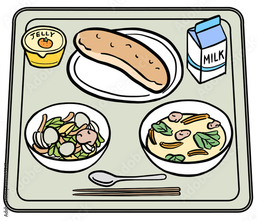 紙パック牛乳とパンの給食メニュー　イラスト