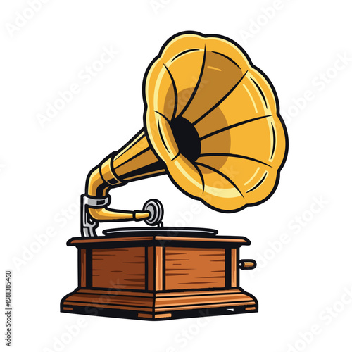 Vintage Gramophone with Large Horn for Retro Music Enthusiasts