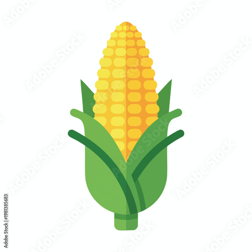 Colorful Corn on the Cob with Green Leaves Illustration for Agricultural and Food Industry Use