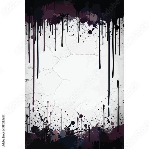 Abstract Black and White Ink Drip Art with Grunge Frame for Creative Design