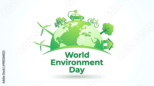 World Environment Day Green Earth Illustration with Eco Friendly Elements