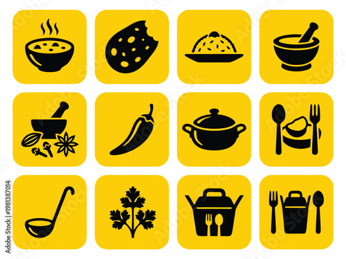 Indian Food Icons Set.