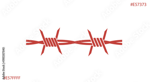 Barbed Wire Vector Illustration, Minimalist Red Sharp Metal Fence Icon for Security and Prison Concept Design