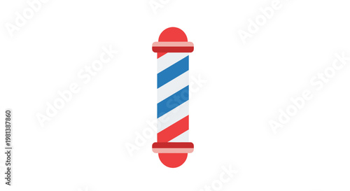 Barber Pole Vector Illustration, Classic Red White and Blue Striped Sign for Hair Salon and Barbershop Branding, Flat Style Graphic Design Element