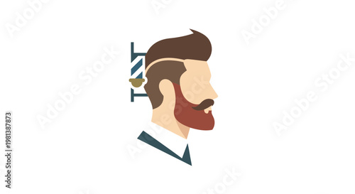 Barber Shop Man Profile Vector Illustration, Professional Hair Stylist Icon with Barber Pole, Modern Grooming and Men Haircut Concept Design