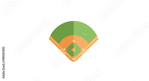 Baseball Field Vector Illustration, Flat Style Graphic of a Diamond Stadium Layout for Sports Design Projects and Athletic Activity Concepts