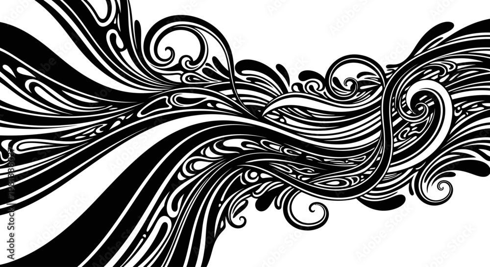 Fototapeta premium Abstract black and white flowing swirl pattern. Organic decorative background with intricate curves and ornamental lines.
