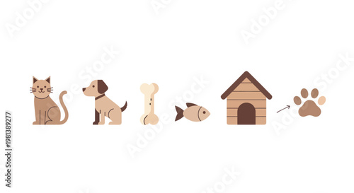 Cute pets and accessories set for animal lovers.