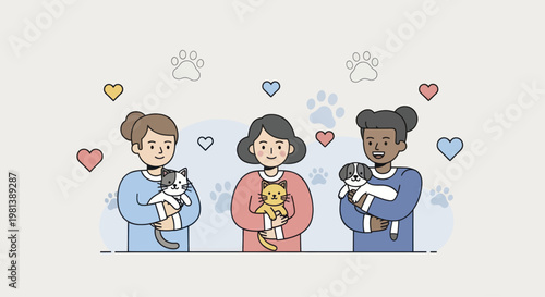 Diverse Group of People Cuddling Their Beloved Pets.