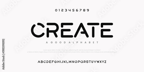 CREATE Digital font, digital alphabet, Latin thin letters from A to Z and Arab numbers from 0 to 9 for you logo design or brand name, vector illustration 10EPS