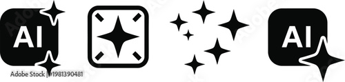A set of black and white icons featuring stars and the letters ai isolated on white background, Vector