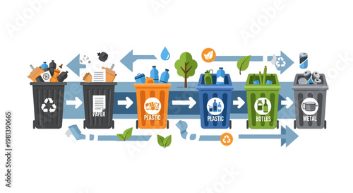 Waste Segregation and Recycling Infographic Banner with Colorful Bins