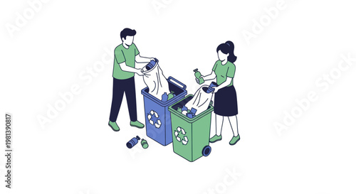 People sorting trash into recycling bins for environmental protection.