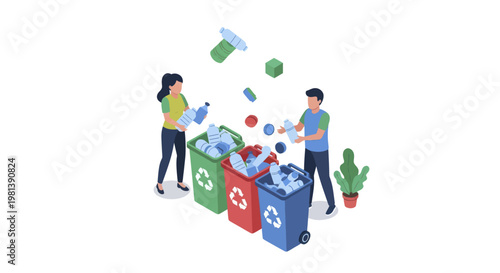 People Sorting Recyclable Materials into Different Bins.
