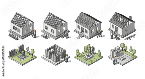 Stages of House Construction and Foundation Building Process.