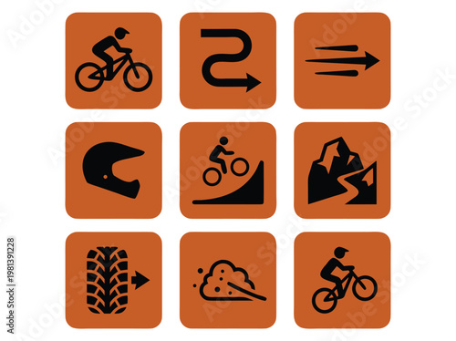 Mountain Biking Icons Set.