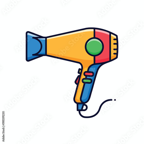 Colorful Icons of a Hairdryer for Beauty and Personal Care Themes
