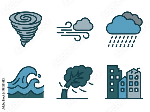 Photography Natural Disaster Icons Set.