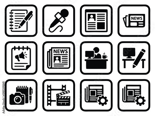 News and Media Icons Set.
