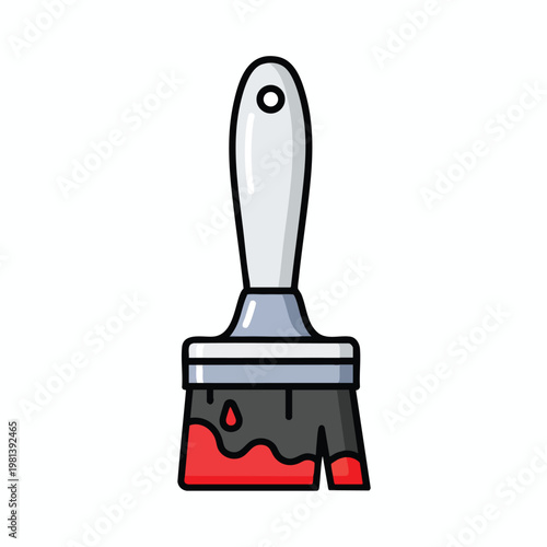 Handheld Paintbrush with Red Paint for Artistic and Creative Projects