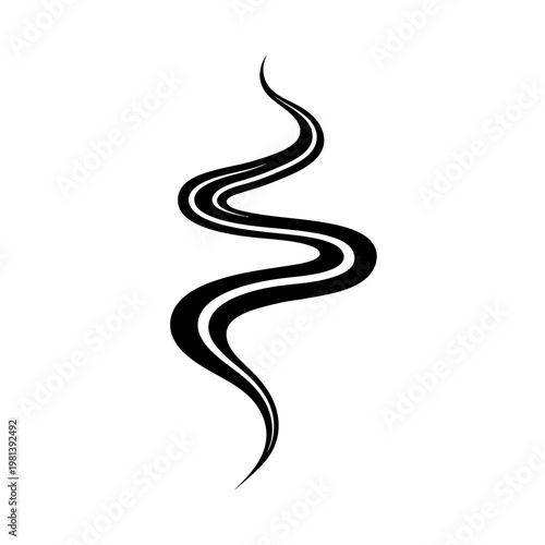 Elegant curving vapor line vector illustration representing rising steam or fragrant aroma, an abstract graphic silhouette element for design projects
