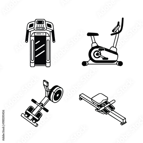 Four common gym equipment illustrations