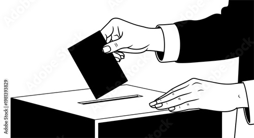 Hand putting ballot paper into voting box illustration.