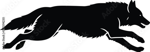Black silhouette of a running wolf isolated on a white background for logo emblem design