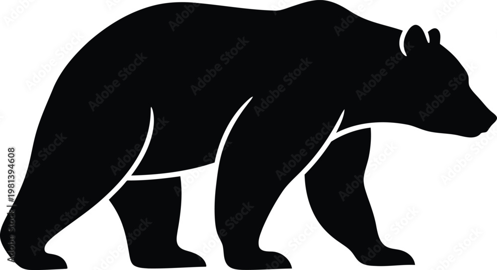 Obraz premium Black silhouette of a grizzly bear walking isolated on a clean white background vector illustration