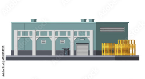 Industrial building with stacked gold coins representing financial success.