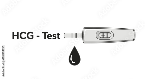 HCG pregnancy test vector illustration with positive result and liquid drop.