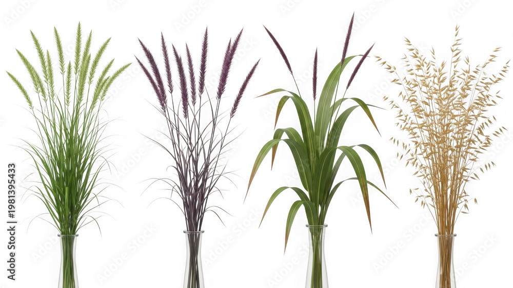 Obraz premium Collection of grass plants isolated on transparent background