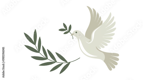 White dove carrying a green olive branch with illustration diplomacy international symbolic messenger wildlife symbolism communication greeting