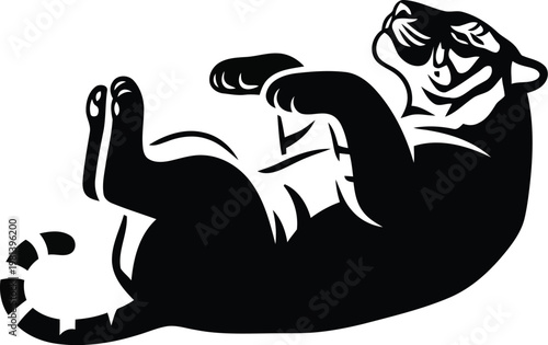 cool relaxed panther wearing sunglasses vector illustration black and white animal mascot design for logo