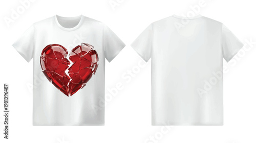 White t-shirt with a broken red heart graphic on the front t shirt casual wear apparel mockup graphic design clothing front view heartbreak