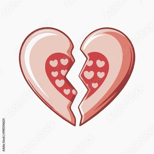 Pink broken heart with small hearts inside inner heart valentines day heartbreak illustration relationship disappointment unrequited mourning