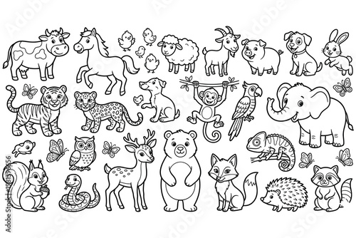 Canvas Print Collection of cute cartoon animals for coloring book pages and children's designs
