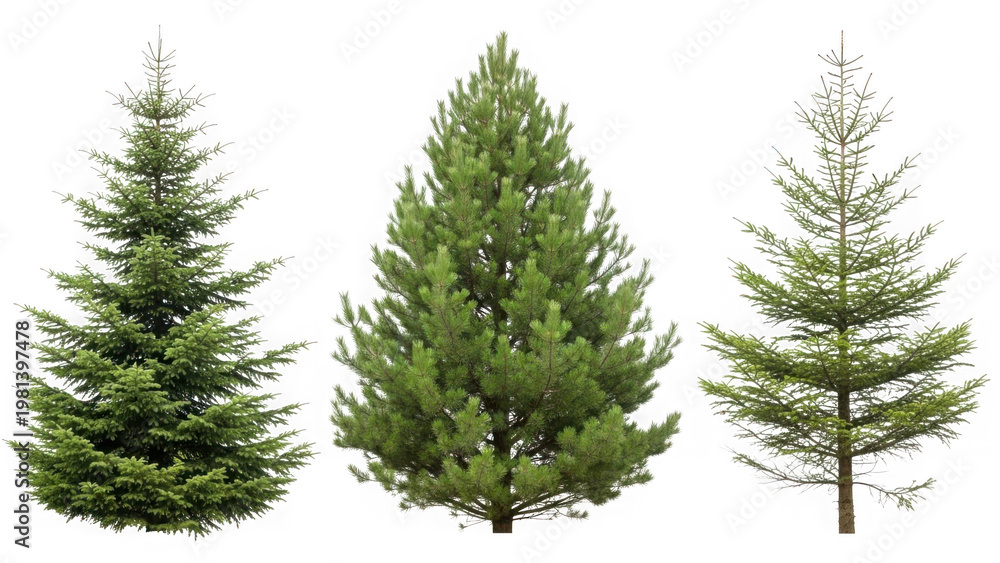Obraz premium Three pine trees isolated on transparent background