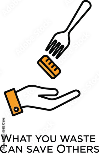 food waste donation concept icon showing a hand receiving food from a fork illustration design