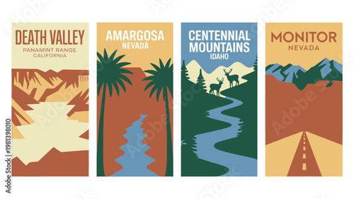 Vintage travel posters showcasing iconic American landscapes and destinations