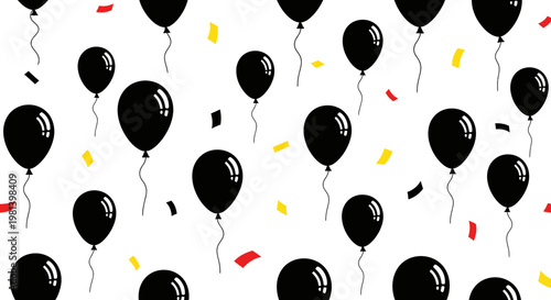 Black Balloons Pattern Vector Illustration with Confetti for Party Celebration Background Design